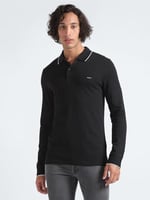Erkek Slim Fit Uzun Kollu Polo Yaka Siyah Polo Yaka T-Shirt K10K112753-BEH