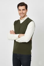 Erkek V Yaka Süveter Çelik Örgü Regular Kalıp BGL-ST04839 - Bedenler: M, L, XL, XXL