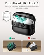 ESR AirPods Pro 2./1. nesil kılıf (2023/2022/2019) HaloLock, MagSafe Ready, manyetik kapak kilidi (USB-C/Lightning kablosu), taşıma kayışlı düşmeye karşı koruma, Pulse serisi, siyah