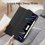 ESR iPad Pro 11 inç (2022/2021, 4. / 3. Nesil) ile Uyumlu Kalem Kutusu, Dahili Kalem Tutucu, Kalem 2 Desteği, Esnek Arka Kapak, Üç Katlı Stand, Otomatik Uyku/Uyandırma, Rebound Serisi, Siyah