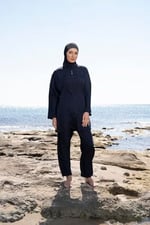 Estiva Kadın Tam Kapalı Pantolonlu Fermuarlı Tesettür Mayo Lacivert 3XL