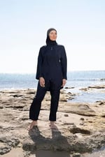 Estiva Kadın Tam Kapalı Pantolonlu Fermuarlı Tesettür Mayo Lacivert 3XL