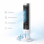 Ev Tipi Kule Tipi Vantilatör & Soğutucu – 70W Güçlü Hava Akışı, 3 Kademe Hız, 3L Su Tanklı Nemlendirici, 24 Saat Zamanlayıcı, Sessiz Çalışma (29 dB), Uzaktan Kumandalı, LCD Ekranlı