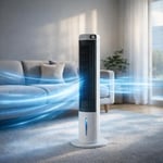 Ev Tipi Kule Tipi Vantilatör & Soğutucu – 70W Güçlü Hava Akışı, 3 Kademe Hız, 3L Su Tanklı Nemlendirici, 24 Saat Zamanlayıcı, Sessiz Çalışma (29 dB), Uzaktan Kumandalı, LCD Ekranlı
