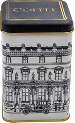 EVLE-Er022-2a City Coffee Desenli Kare Metal Saklama Kabı 11x11 Cm (City Coffee)