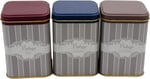 EVLE-Metal Çay, Kahve, Şeker Saklama Kutusu 3 Lü Set 8.7 x 8.7 x 12.5 cm, Silver (Silver)