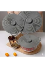 Evrensel 3'lü Tutma Saplı Silikon Tencere & Tava Kapak Seti, 20-23-28 cm, Toprak