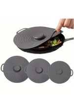 Evrensel 3'lü Tutma Saplı Silikon Tencere & Tava Kapak Seti, 20-23-28 cm, Toprak