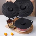 Evrensel 3'lü Tutma Saplı Silikon Tencere & Tava Kapak Seti, 20-23-28 cm, Siyah