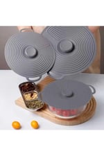 Evrensel 3'lü Tutma Saplı Silikon Tencere & Tava Kapak Seti, 20-23-28 cm, Antrasit