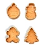 EYNEL Yılbaşı Şekilli Adam Çam Ağacı Basmalı Kurabiye Kalıbı Gingerbread Man Desenli Şeker Hamuru Kesici Aparat (Konsept 1, Krem-Turuncu)