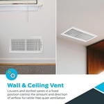 EZ-FLO 61613 Havalandırma Kapağı, 36x15 cm Duvar/Tavan, İki Yönlü Ventilasyon, Çelik HVAC, Beyaz