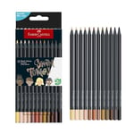 Faber-Castell Black Edition Boya Kalemi 12’li Skin Tones, Siyah Lata, Siyah Kağıda Uyumlu, Ergonomik Üçgen Gövde, Ten Renkleri