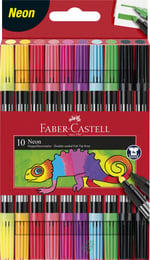 Faber-Castell Çift Uçlu Neon Keçeli Kalem, 10 Renk, İnce ve Kalın Uçlu, Dayanıklı Parlak Renkler, Su Bazlı Mürekkep | Çocuklar ve yetişkinler için ince ve geniş uçlu boya kalemleri