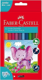 Faber-Castell Jumbo Boya Kalemi, 12 Renk, Kalın Gövde ve Uç, Kırılmaya Dirençli Özel Yapıştırma Sistemi, Kolay Açılır, Çocuklar İçin Güvenli