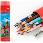 Faber-Castell Kuru Boya Kalemi, Kırmızı Metal Tüp Kutu, 24 Renk, Tam Boy, Kalemtıraş Hediyeli, Yumuşak Mineli, Kırılmaya Dayanıklı Uçlar, Kolay Açılır - Seçenekler: 12 Renk, 24 Renk