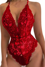 Fancy&Dancy Kadın Bacak Arası Açık Dantel Tül Babydoll - Çapraz Askı Detaylı Şık Gecelik - Tek Parça İç Çamaşırı Bodysuit - 7300