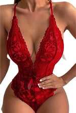 Fancy&Dancy Kadın Bacak Arası Açık Dantel Tül Babydoll - Çapraz Askı Detaylı Şık Gecelik - Tek Parça İç Çamaşırı Bodysuit - 7300