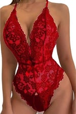 Fancy&Dancy Kadın Bacak Arası Açık Dantel Tül Babydoll - Çapraz Askı Detaylı Şık Gecelik - Tek Parça İç Çamaşırı Bodysuit - 7300