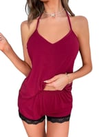 Fancy&Dancy Kadın Bordo Renk Dantel Detaylı Pamuklu Takım 002