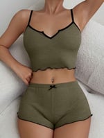 Fancy&Dancy Kadın Haki Renk Kaşkorse Kumaş Büstiyerli Pijama Takımı 005