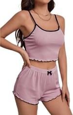 Fancy&Dancy Kadın Kaşkorse Kumaş Pembe Pijama Takımı 006 (Pembe, Large)
