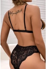 Fancy&Dancy Kadın Siyah Tül Detaylı Şık İç Çamaşır Takımı - Dantel Sütyen Külot Takımı - 5600