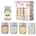 Farbello Metalik Gıda Boyası, 4 Renk Set, Aroma verici yenilebilir Toz Boya, Pasta, Çikolata ve Pastacılık Dekorasyonu