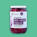 Farge Organik Mor Lahana Turşusu, Organik Sauerkraut, 600g, Cam Kavanoz