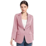 FARVALUE Kadın Bahar Günlük Blazers Uzun Kollu Çentik Yaka İş Ofis Cepli Sonbahar Blazer Ceketler, Pembe, XL