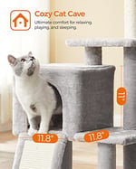 FEANDREA PCT143W01 kedi ağacı, tırmalama tahtalı, 3 çıkarılabilir ponpon çubuğu, 118 cm, açık gri