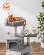 Feandrea tırmalama ağacı, büyük, 168 cm yüksekliğinde, L kedi ağacı, 13 tırmalama sütunu, 2 platform, 2 mağara, sepet, hamak, peluş toplar, çok katlı kedi tırmalama ağacı, açık gri PCT165W01