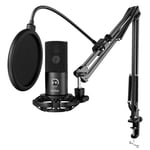 FIFINE Akış mikrofonu PC kollu, USB mikrofon PS4 PS5 MAC, Pop Filtre, Shock Mount, oyun podcast stüdyosu için