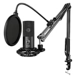 FIFINE Akış mikrofonu PC kollu, USB mikrofon PS4 PS5 MAC, Pop Filtre, Shock Mount, oyun podcast stüdyosu için