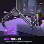 FIFINE AmpliGame A8T USB oyun mikrofonu, PC kondenser mikrofon, Boom kollu | Hızlı Sessiz, Kazanç Düğmesi, RGB Kontrolü, Kulaklık Jakı, PC/PS5 Akış Discord Twitch Kayıt Podcast'leri YouTube, Metal