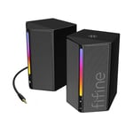 FIFINE Bilgisayar hoparlörü, RGB'li masaüstü bilgisayar hoparlörleri, ses kontrolü, oyun hoparlörleri USB ile çalışan, 3,5 mm Aux ses kablosuyla çalışır, dizüstü bilgisayar monitörü, telefon