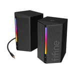 FIFINE Bilgisayar hoparlörü, RGB'li masaüstü bilgisayar hoparlörleri, ses kontrolü, oyun hoparlörleri USB ile çalışan, 3,5 mm Aux ses kablosuyla çalışır, dizüstü bilgisayar monitörü, telefon