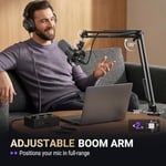 FIFINE Boom Kol Paketi ile Dinamik Mikrofon, XLR/USB Podcast Kayıt Mikrofon Seti, Sessiz Düğmeli, Kulaklık İzleme-K688CT
