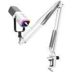 FIFINE Oyun XLR/USB Mikrofon Seti, PC/PS5 için Akış Dinamik Mikrofon Seti, Vokal Podcast Kayıt Seslendirmesi için Bilgisayar Mikrofonu, Kulaklık Jakı, Kazanç Düğmesi, Kol Standı-AmpliGame AM8T Beyaz