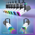 FIFINE Oyun XLR/USB Mikrofon Seti, PC/PS5 için Akış Dinamik Mikrofon Seti, Vokal Podcast Kayıt Seslendirmesi için Bilgisayar Mikrofonu, Kulaklık Jakı, Kazanç Düğmesi, Kol Standı-AmpliGame AM8T Beyaz