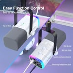 FIFINE Oyun XLR/USB Mikrofon Seti, PC/PS5 için Akış Dinamik Mikrofon Seti, Vokal Podcast Kayıt Seslendirmesi için Bilgisayar Mikrofonu, Kulaklık Jakı, Kazanç Düğmesi, Kol Standı-AmpliGame AM8T Beyaz