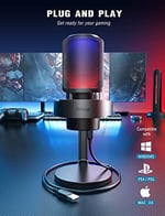FIFINE USB mikrofon, oyun mikrofonu, yayın podcast stüdyosu için, mikrofon USBC, PS4 PS5 MAC için, RGB kontrollü, sessize alma şalteri, kulaklık bağlantısı, pop filtre