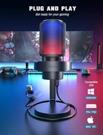 FIFINE USB Mikrofonu, AmpliGame Oyun Bilgisayarı Masaüstü Kondansatör, RGB Mikrofon, Mac/Bilgisayar/PS4/PS5'te YouTube, Sessiz Düğmeli, Mikrofon Kazancı, Pop Filtresi, Şok Montajı, Kulaklık Jakı-A8