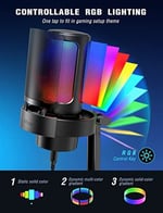 FIFINE USB Mikrofonu, AmpliGame Oyun Bilgisayarı Masaüstü Kondansatör, RGB Mikrofon, Mac/Bilgisayar/PS4/PS5'te YouTube, Sessiz Düğmeli, Mikrofon Kazancı, Pop Filtresi, Şok Montajı, Kulaklık Jakı-A8