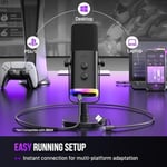 FIFINE USB/XLR Dinamik Mikrofon, Podcast Kayıt için, RGB Işıklı PC Bilgisayar Oyun Akış Mikrofonu, Sessiz Düğme, Kulaklık Jakı, Masaüstü Standı, Şarkı Söylemek için Vokal Mikrofon YouTube-AmpliGame