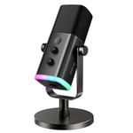 FIFINE USB/XLR Dinamik Mikrofon, Podcast Kayıt için, RGB Işıklı PC Bilgisayar Oyun Akış Mikrofonu, Sessiz Düğme, Kulaklık Jakı, Masaüstü Standı, Şarkı Söylemek için Vokal Mikrofon YouTube-AmpliGame