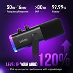 FIFINE USB/XLR Dinamik Mikrofon, Podcast Kayıt için, RGB Işıklı PC Bilgisayar Oyun Akış Mikrofonu, Sessiz Düğme, Kulaklık Jakı, Masaüstü Standı, Şarkı Söylemek için Vokal Mikrofon YouTube-AmpliGame