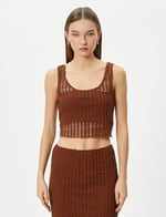 Fileli Crop Büstiyer Kalın Askılı U Yaka Slim Fit