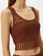 Fileli Crop Büstiyer Kalın Askılı U Yaka Slim Fit