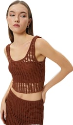 Fileli Crop Büstiyer Kalın Askılı U Yaka Slim Fit